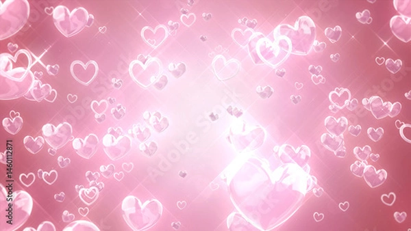 Fototapeta 周囲に散らばるハート - ピンク背景