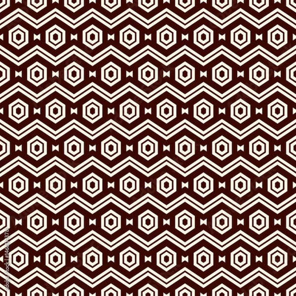 Fototapeta Zigzag seamless pattern. Hexagon mosaic tiles ornament. Ethnic surface print. Repeated geometric figures background. Ornamental wallpaper. Modern geo design digital paper. Vector abstract art