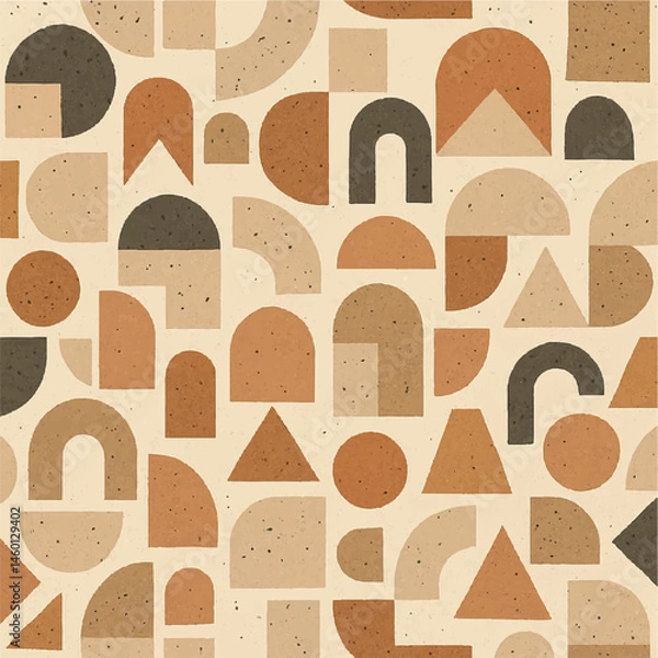Obraz Seamless pattern of modern abstract geometric shapes in neutral earth tones, ideal for packaging and home decor.