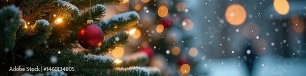 Obraz Snowflakes gently fall around a soft focus Christmas tree, soft focus, , fall