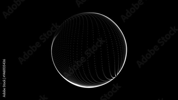 Fototapeta Abstract minimalist 3d sphere. White particle sphere of lines and dots on black. Digital technology, artificial intelligence, business and big data. 3d futuristic globe. 