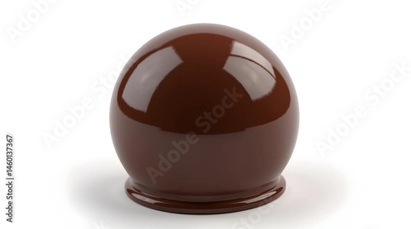 Fototapeta A glossy brown sphere on a clean white background, showcasing a rich chocolate color and smooth surface.