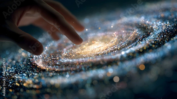 Obraz Exploring the Universe A Hand Reaching into a Cosmic Galaxy