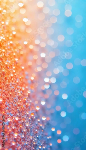 Obraz An abstract background with orange glitter on the left and blue bokeh on the right, creating a vibrant and sparkling effect