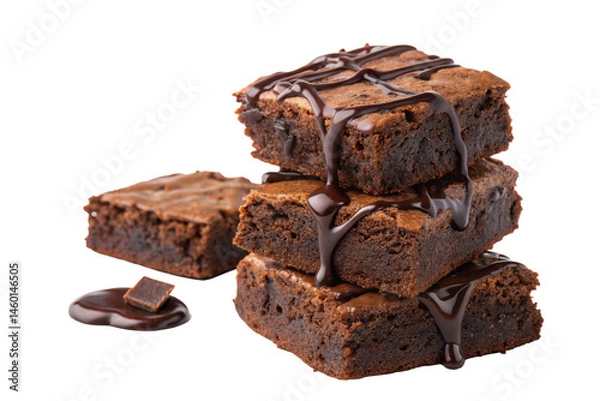 Obraz a stack of brownies with chocolate drizzled on top, isolated on transparent background - generated by ai