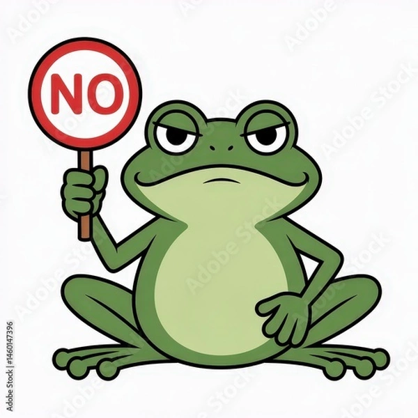 Fototapeta Frog holding a sign that says "NO," expressing a clear refusal or protest.