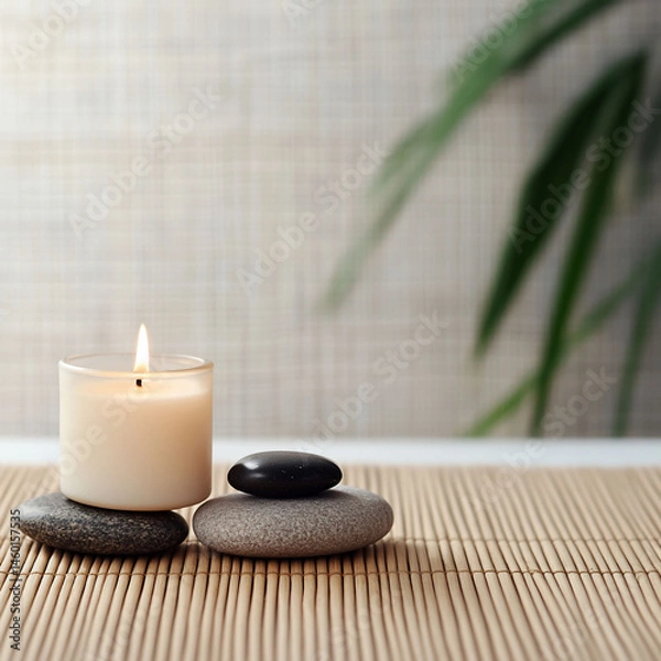 Obraz Candlelight and stone a serene still life for wellness and relaxation themes