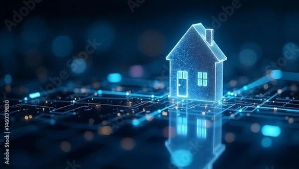 Fototapeta Cybernetic house model representing smart home technology and automation