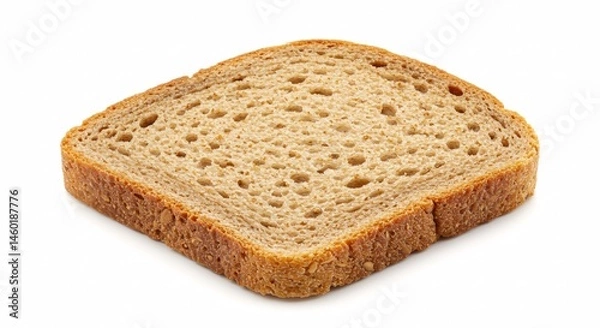 Obraz Single Slice Of Brown Bread Isolated On White Background With Detailed Texture And Crisp Crust