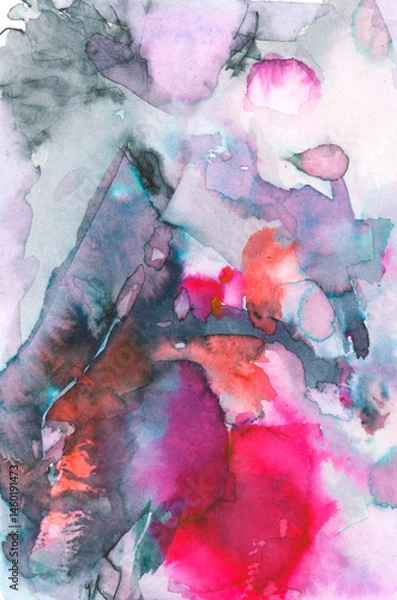 Obraz Abstract art hand painted with blue and purple watercolor spill on white paper. Art, graphic resource, background for graphic design.