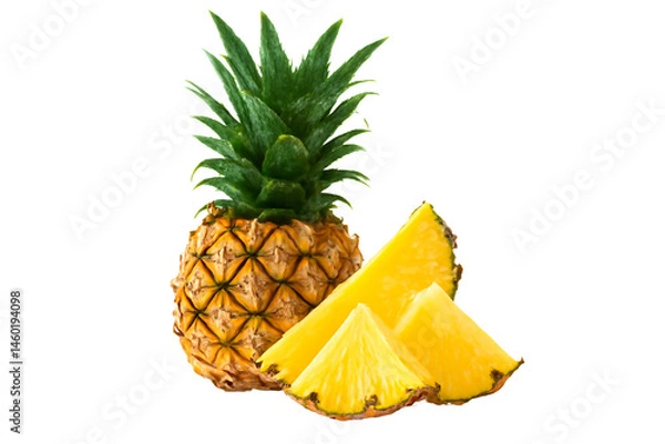 Fototapeta fresh pineapple whole and sliced chunks isolated on white