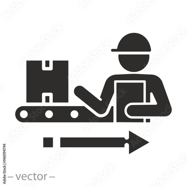 Fototapeta human manufacturing labor, assembly line icon, production process, flat vector illustration