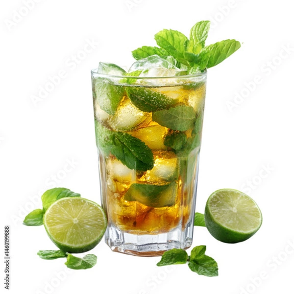 Obraz Refreshing Iced Mint Lime Drink in Glass