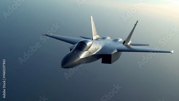 Fototapeta Fighter jet soars high in sky, a symbol of technological advancement