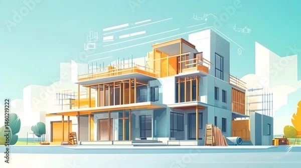 Obraz Modern construction project illustration with architectural design.