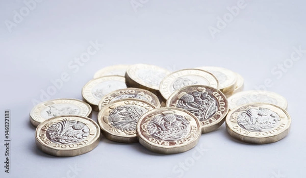 Obraz British money, new pound coins in small pile