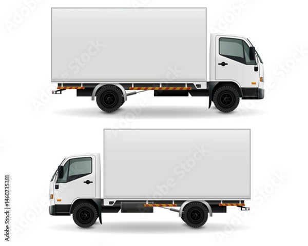 Fototapeta  Two White Delivery Trucks Side View

