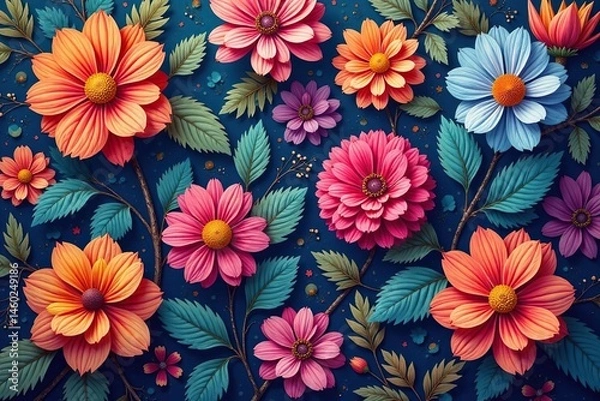 Fototapeta Intricate blooming floral pattern, vibrant hues, romantic, stylish