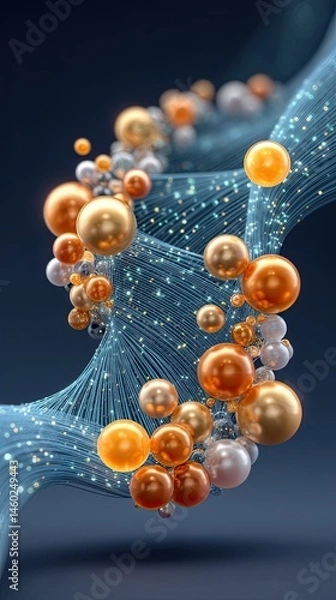 Fototapeta Science x fashion design blending futuristic aesthetics, Abstract DNA structure with colorful molecules and glowing elements., where science x fashion meets innovation in wearable art