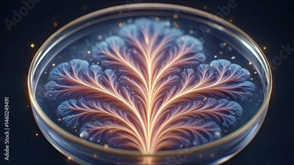 Fototapeta Science x fashion design blending futuristic aesthetics, Abstract petri dish design showcasing a vibrant, fractal pattern., where science x fashion meets innovation in wearable art
