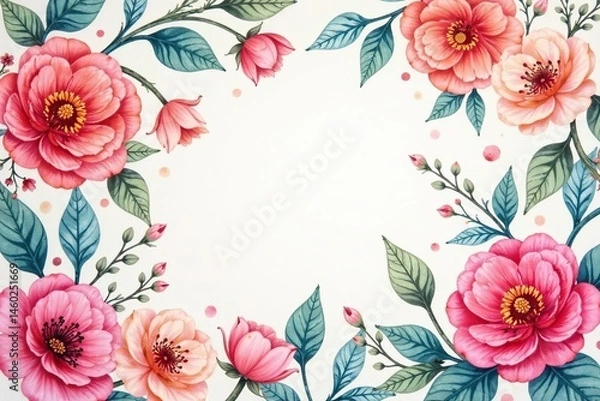 Fototapeta Intricate watercolor floral pattern, soft hues, repeat, blossom, pretty