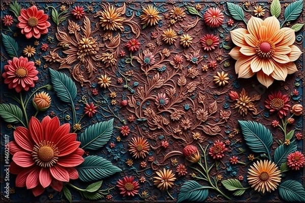 Fototapeta Intricate woven threads, floral motifs, rich texture, antique, pattern, floral