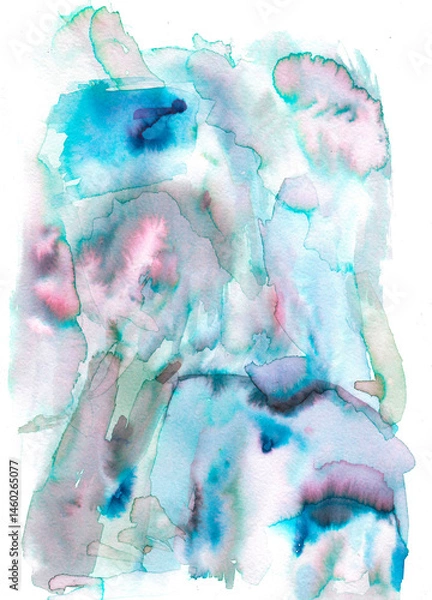 Fototapeta Abstract art in blue tones painted with watercolors on paper by hand, beautiful texture for graphic design.