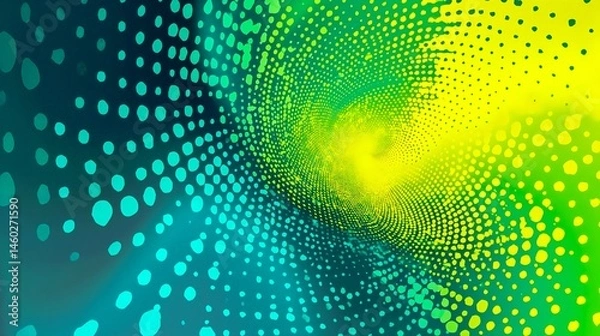 Fototapeta A green and yellow abstract background with circles and dots