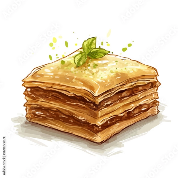 Fototapeta Baklava 2D flat vector illustration, isolated on a white background.