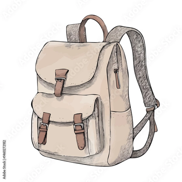 Fototapeta Backpack 2D flat vector illustration, isolated on a white background.