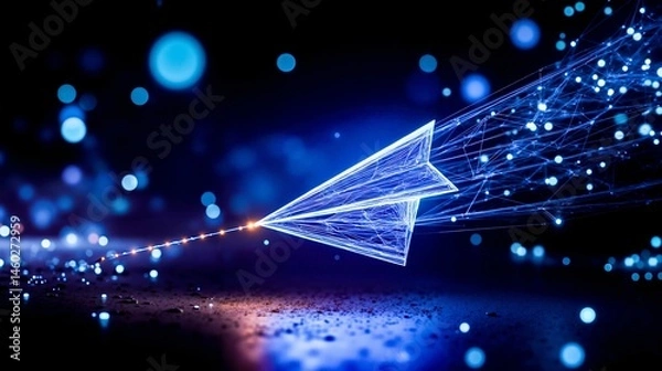 Fototapeta A paper airplane flying through the air with a blue background