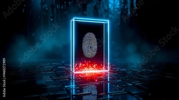 Fototapeta A fingerprint on a circuit board with a red light coming out of it
