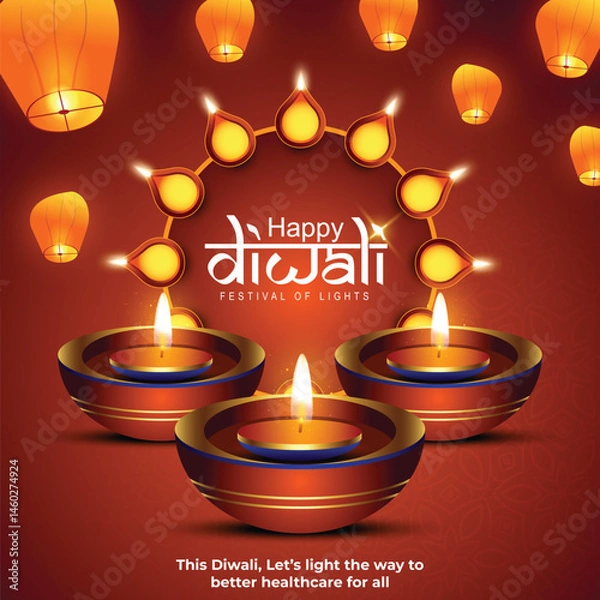 Fototapeta Vector illustration of Happy Diwali social media feed template written Hindi text means happy Diwali
