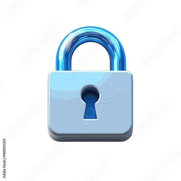 Fototapeta Volumetric illustration of data encryption with a blue padlock symbolizing security and confidentiality of information systems