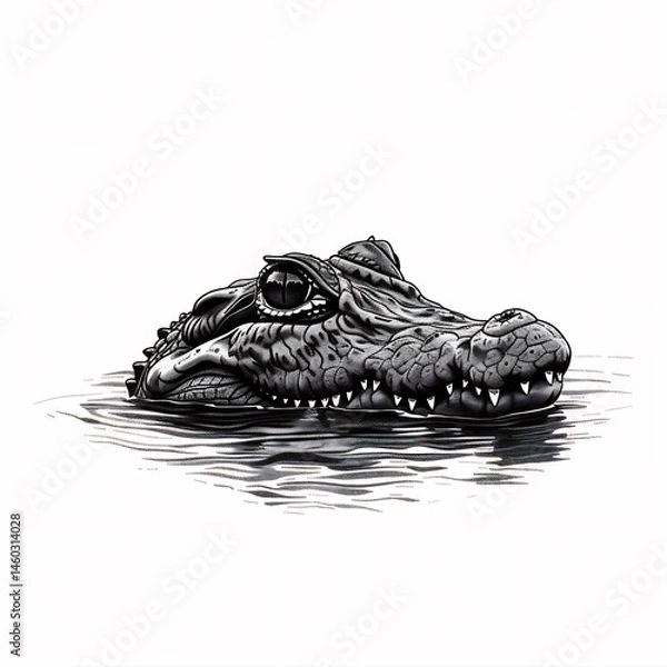 Fototapeta Minimalist silhouette Crocodile lurking water eyes showing clean vector lines main color black accent color none simple background