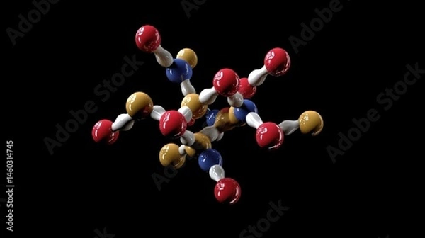 Obraz Molecular structure, science, 3D render, dark background, research
