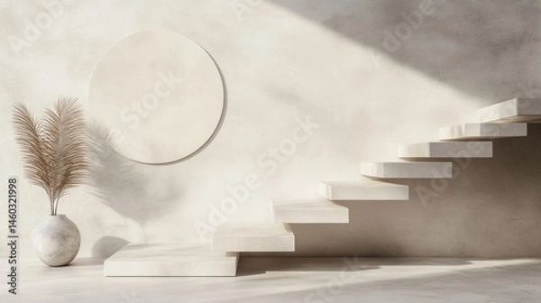 Obraz Neutral stairs to nowhere with pampas grass in a vase for interior design