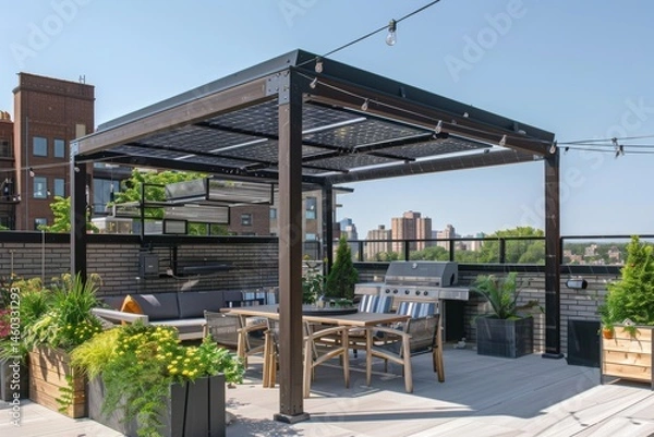 Obraz Solar panel pergola in urban setting