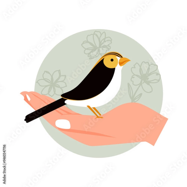 Fototapeta bird perched on hand simple flat illustration