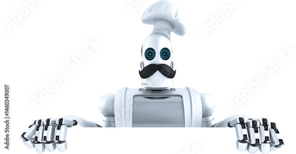 Obraz Robot chef holding a blank sign and wearing a chef hat