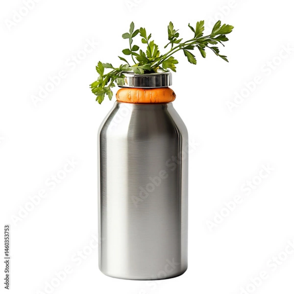 Obraz Stainless Water Bottle with Parsley Isolated on Transparent Background