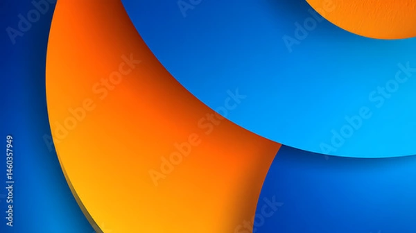 Fototapeta Blue and orange abstract background, colorful gradiant with smooth flat geometric shapes, web banner, digital graphic elements, high end 4k wallpaper, 3d render
