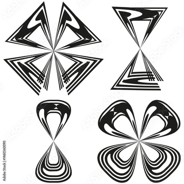 Fototapeta Black abstract elements. Artistic geometry collection. Optical pattern symbols. Vector dynamic set.