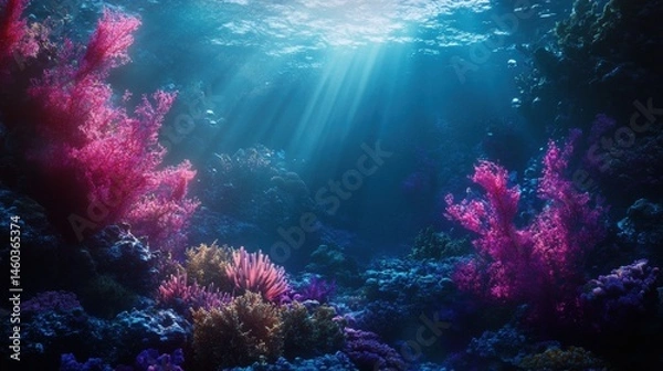 Fototapeta Underwater coral reef scene with vibrant hues.