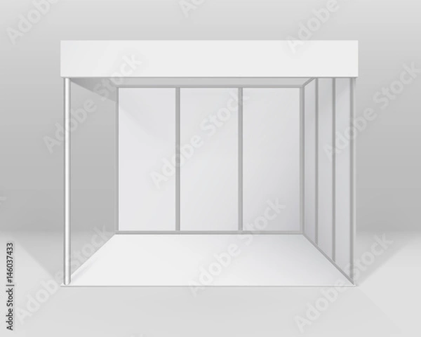 Fototapeta Vector White Blank Indoor Trade exhibition Booth Standard Stand for Presentation Isolated with Background