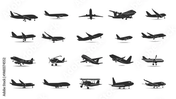 Fototapeta Airplane company logo set simple black silhouette vector isolated on white background  -  