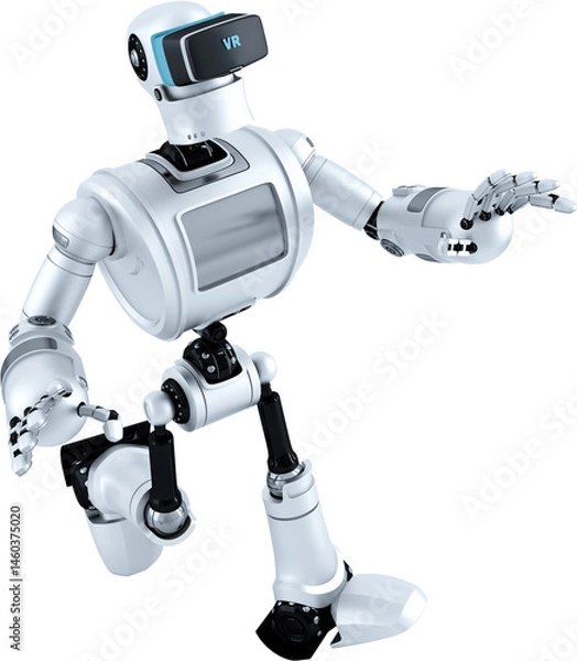 Obraz White robot walking and touching virtual reality using vr headset