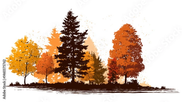Obraz Autumn forest landscape simple silhouette vector isolated on white background  -  