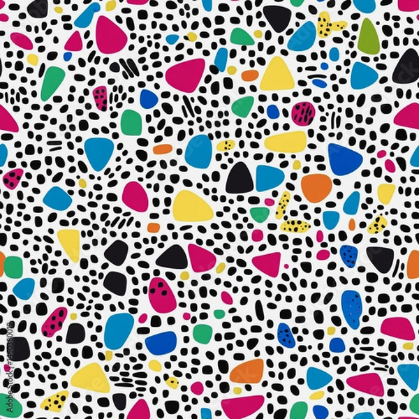 Fototapeta Memphis  colorful style seamless pattern. Creative minimalist style art background for children or trendy design with basic shapes. Simple childish scribble backdrop white background