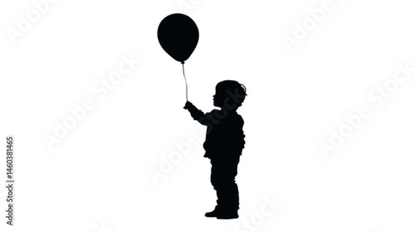 Obraz Child holding balloon silhouette vector isolated on white background  -  